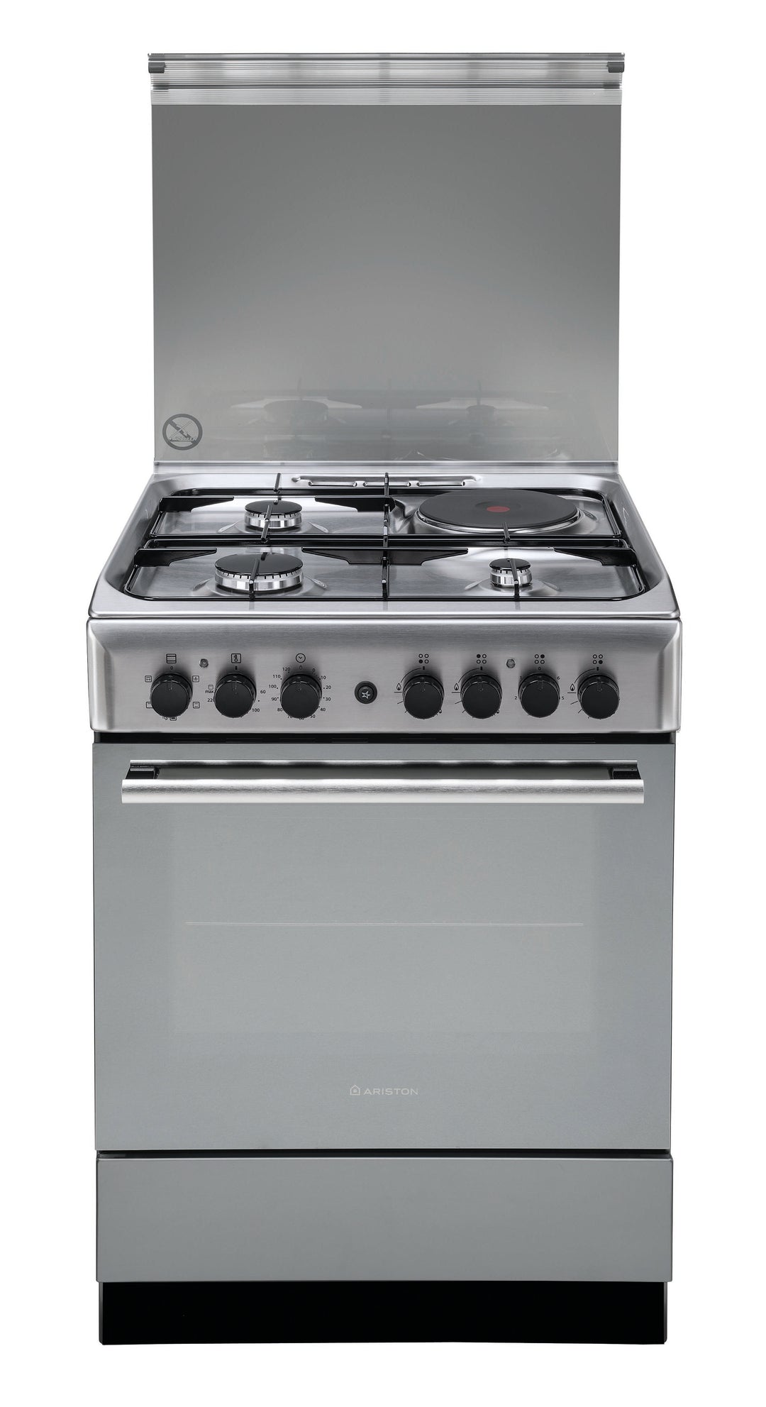 Ariston 60cm, 3 Gas Burners, 1 Electric Plate + Electric Multi Function Oven Free Standing Cooker A6MSH2F X EX