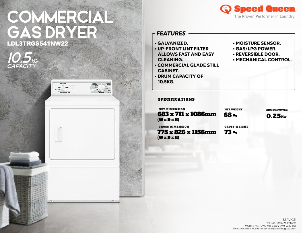 Speed Queen 10.5 kg Commercial Heavy Duty Gas Dryer Dry Load LDL3TRGS541NW22