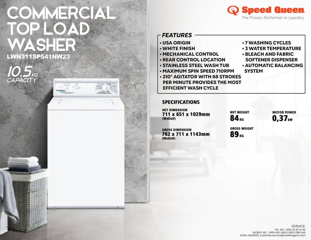 Speed Queen 10.5 kg Commercial Heavy Duty Washer Dry Load LWN311SP541NW23